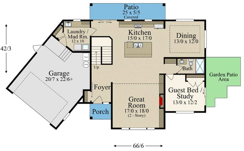 Plan 85449MS: Two-Story Modern Praire Home with Angled Garage and Two Story Great Room - 2337 Sq Ft - Floor Plan - Main Level - Contemporary, Northwest, Prairie