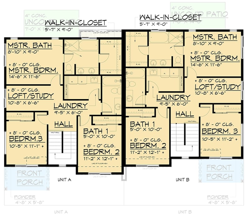 Plan 666268RAF: Contemporary Modern Duplex Home Plan with 3 Bed Units Under 1800 Sq Ft - Floor Plan - 2nd Floor - Contemporary, Modern, Northwest