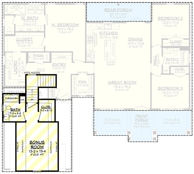 Plan 51965HZ: 3-Bed Modern Farmhouse Starter Home Plan with Optionally Finished Bonus Room - 1793 Sq Ft - Floor Plan - 2nd Floor - Country, Craftsman, Hill Country, Modern Farmhouse, New American, Rustic
