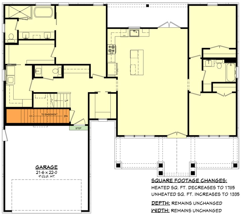 Plan 51965HZ: 3-Bed Modern Farmhouse Starter Home Plan with Optionally Finished Bonus Room - 1793 Sq Ft - Floor Plan - Main Level - Basement Stair Location - Country, Craftsman, Hill Country, Modern Farmhouse, New American, Rustic