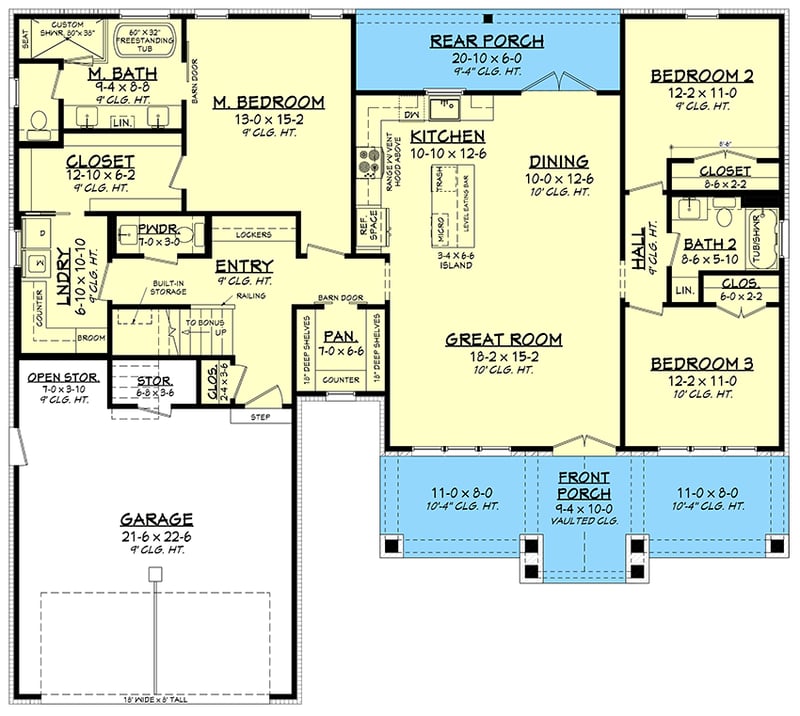Plan 51965HZ: 3-Bed Modern Farmhouse Starter Home Plan with Optionally Finished Bonus Room - 1793 Sq Ft - Floor Plan - Main Level - Country, Craftsman, Hill Country, Modern Farmhouse, New American, Rustic