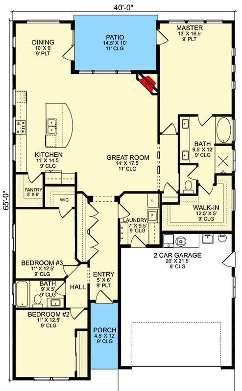 Plan 580101DFT: 3-Bed Traditional Craftsman with 2-Car Front Load Garage - 1855 Sq Ft - Floor Plan - Main Level - Craftsman, Ranch, Traditional