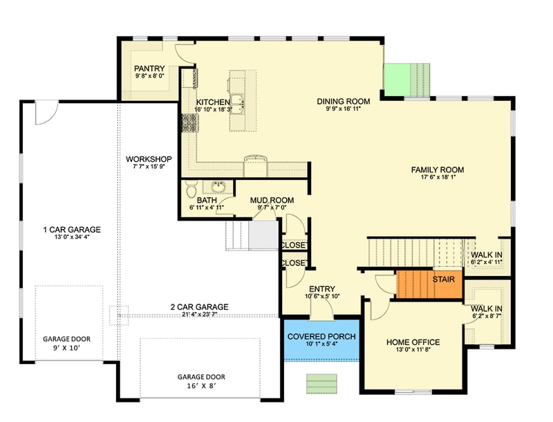 Plan 61506UT: Two-Story Transitional Home Plan with Home Office and Optional Lower Level - 3372 Sq Ft - Floor Plan - Main Level - Country, Southern, Transitional