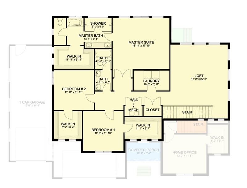 Plan 61506UT: Two-Story Transitional Home Plan with Home Office and Optional Lower Level - 3372 Sq Ft - Floor Plan - 2nd Floor - Country, Southern, Transitional