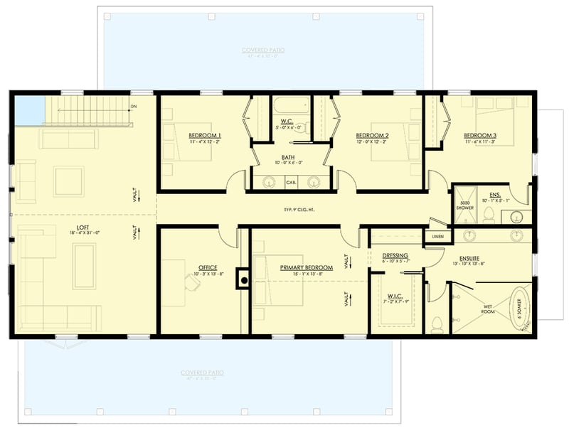 Plan 270102AF: 4-Bed Barndominium-Style House Plan with Vaulted Loft - 3450 Sq Ft - Floor Plan - 2nd Floor - Barndominium, Country, Modern Farmhouse, New American