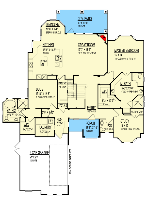 Plan 264167KMD: Two-Story European House Plan with Game Room - 2999 Sq Ft - Floor Plan - Main Level - European