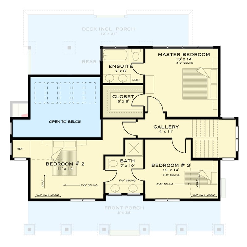 Plan 147010RML: 2-Story Bungalow Country Home Plan with U-Shape Kitchen - 2127 Sq Ft - Floor Plan - 2nd Floor - Bungalow, Cottage, Country