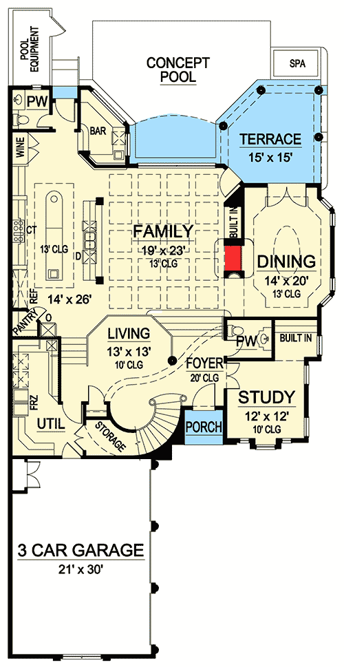 Plan 36301TX: Straight From Europe - Floor Plan - Main Level - European, French Country