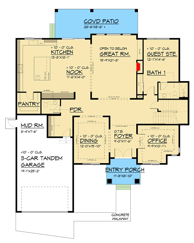 Plan 666272RAF: 2-Story Northwest Home Plan with Two Story Great Room and Flex Room - 4435 Sq Ft - Floor Plan - Main Level - Craftsman, Northwest