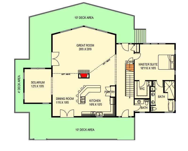 Plan 350067GH: 3-Bed Mountain Retreat House Plan Wrap Around Deck and Theater - 5690 Sq Ft - Floor Plan - Main Level - Mountain