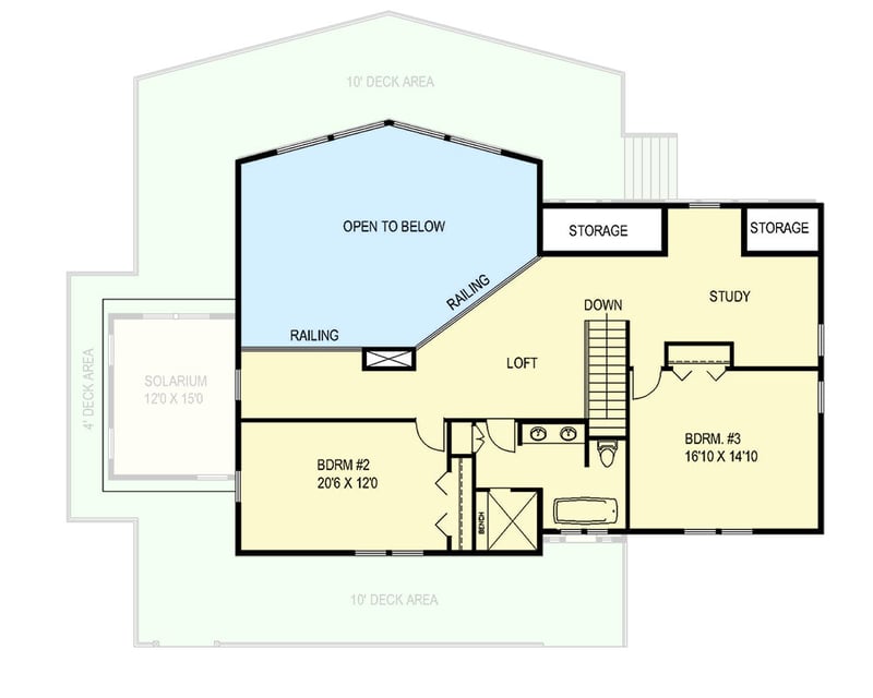 Plan 350067GH: 3-Bed Mountain Retreat House Plan Wrap Around Deck and Theater - 5690 Sq Ft - Floor Plan - 2nd Floor - Mountain