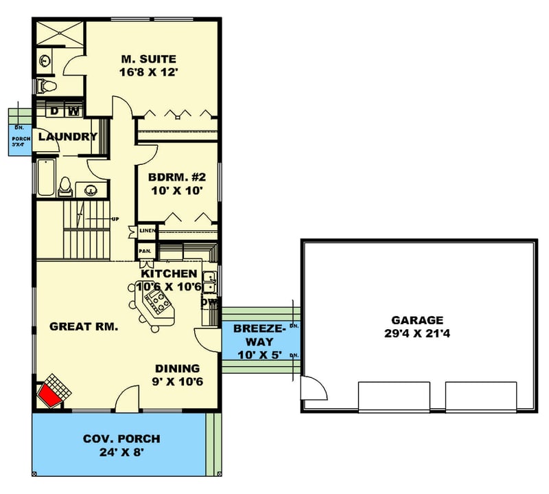 Plan 350078GH: 2-Bed Mountain Home Plan with Two Story Great Room and Loft - 1600 Sq Ft - Floor Plan - Main Level - Country, Mountain