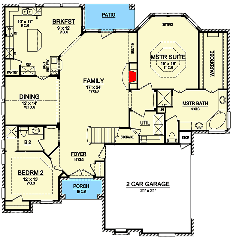 Plan 36314TX: Attractive Five Bedroom Home Plan - Floor Plan - Main Level - European, Traditional