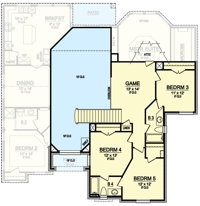 Plan 36314TX: Attractive Five Bedroom Home Plan - Floor Plan - 2nd Floor - European, Traditional