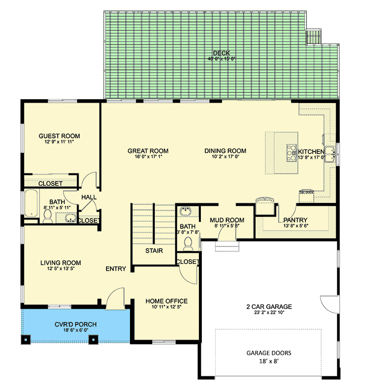 Plan 61509UT: 5-Bed New American Home Plan with Two Story Great Room - 3237 Sq Ft - Floor Plan - Main Level - New American, Traditional