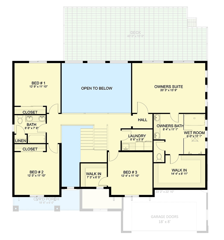 Plan 61509UT: 5-Bed New American Home Plan with Two Story Great Room - 3237 Sq Ft - Floor Plan - 2nd Floor - New American, Traditional