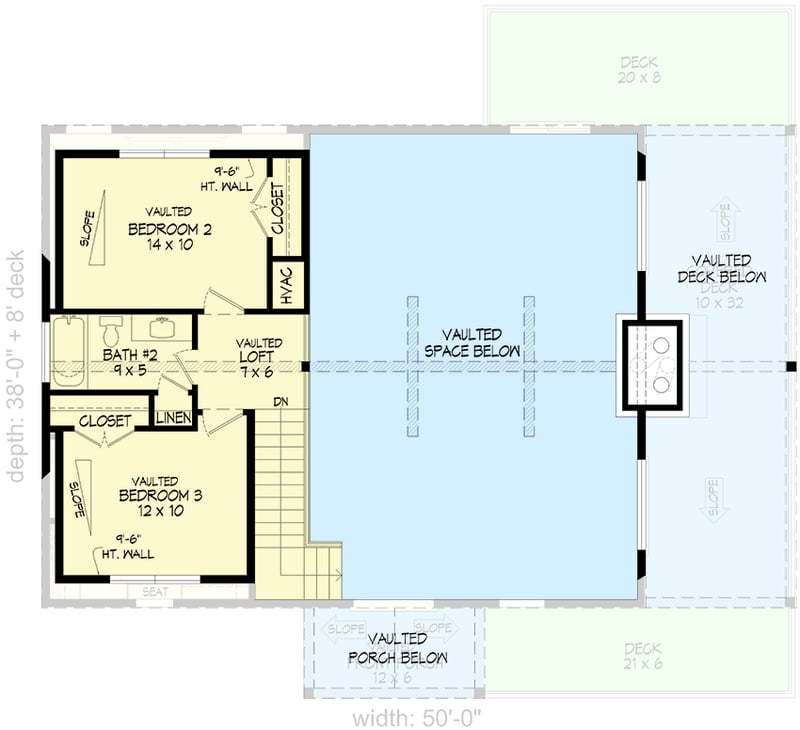 Plan 680355VR: Two-Story Lake House Plan with Wrap Around Porch - 1784 Sq Ft - Floor Plan - 2nd Floor - Cabin, Country