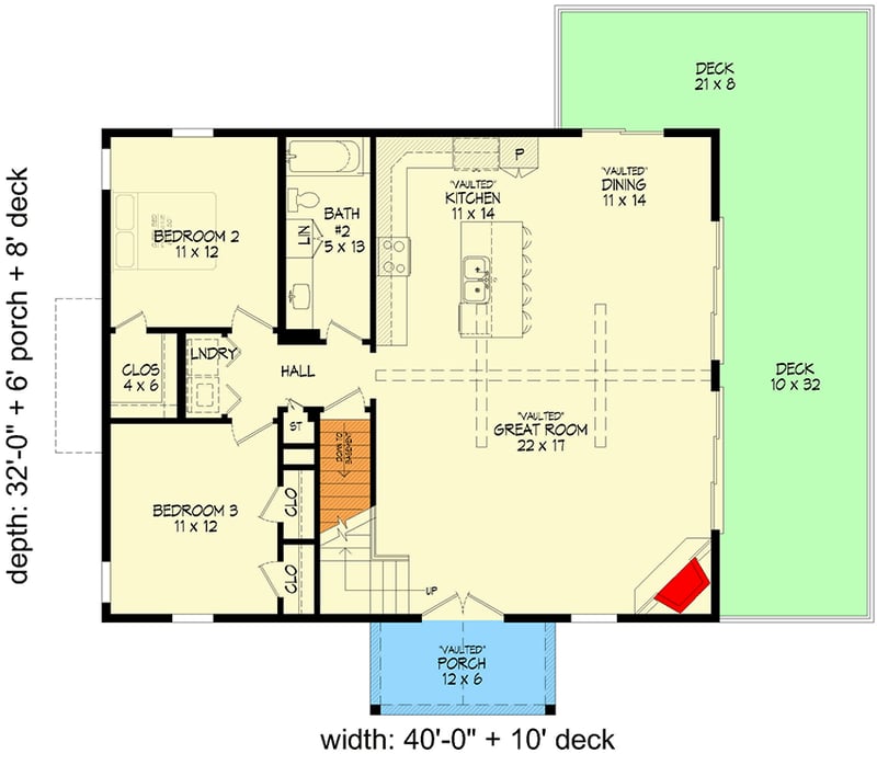 Plan 680354VR: 3-Bed Mountain Craftsman with Loft and Open Deck - 1736 Sq Ft - Floor Plan - Main Level - Craftsman, Mountain