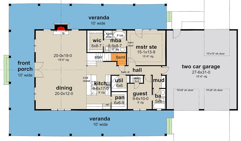 Plan 16930WG: 3-Bed Barndominium-Style Modern Farmhouse with Vaulted Great Room - 2,218 Sq Ft - Floor Plan - Main Level - Barndominium, Country, Modern Farmhouse, New American, Rustic