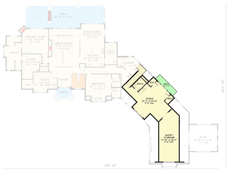 Plan 520003RKY: Craftsman Ranch House Plan with Timber-Trussed Vaulted Ceiling - 4041 Sq Ft - Floor Plan - 2nd Floor - Craftsman, Mountain