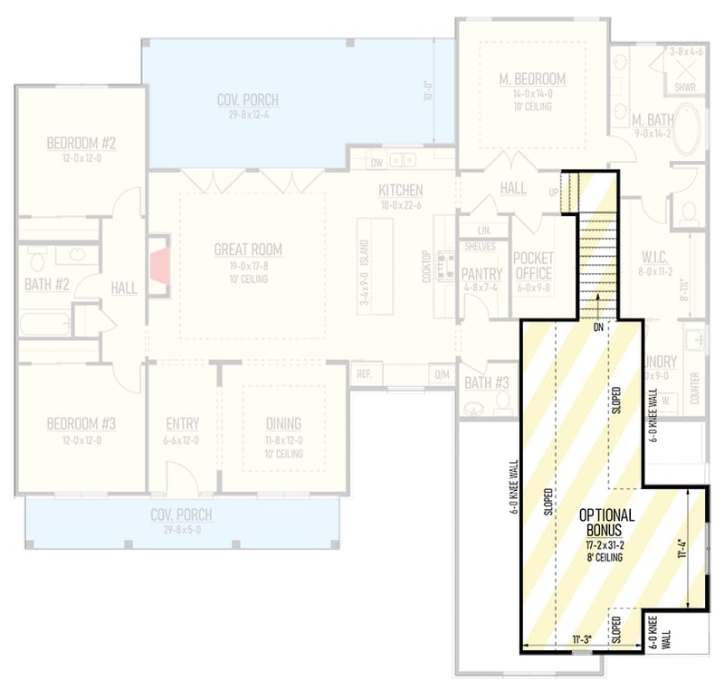 Plan 310001GLH: 3-Bed Transitional-Style Modern Farmhouse with Home Office and Bonus Room - 2215 Sq Ft - Floor Plan - 2nd Floor - Country, Modern Farmhouse, Transitional