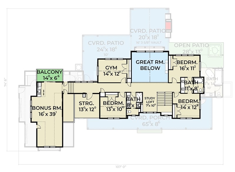 Plan 280210JWD: 4-Bed Modern Farmhouse with Two Story Great Room and Outdoor Fireplace - 4787 Sq Ft - Floor Plan - 2nd Floor - Country, Farmhouse, Modern Farmhouse, Mountain