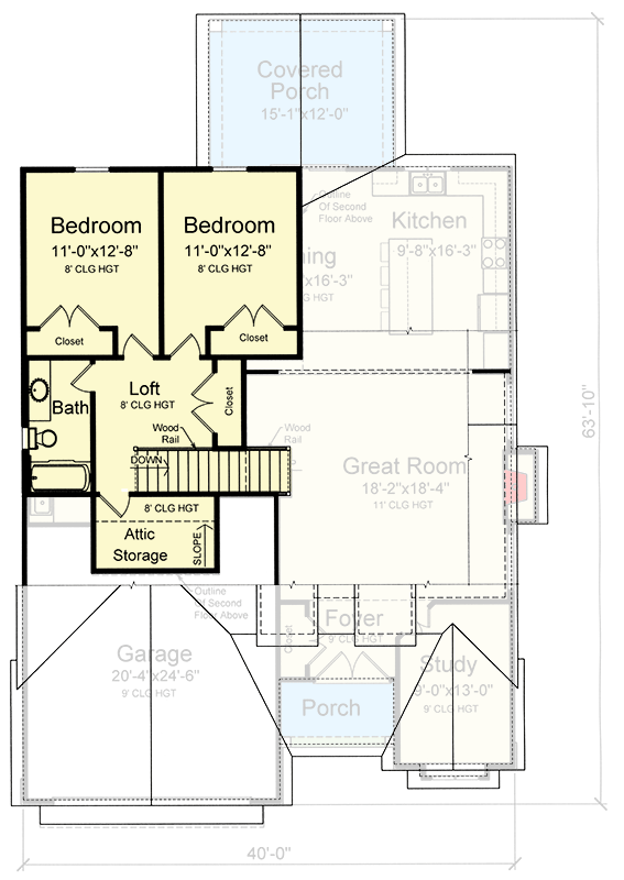Plan 39116ST: 3-Bed Two-Story Craftsman with Great Room and Loft Above - 1994 Sq Ft - Floor Plan - 2nd Floor - Cottage, Craftsman, New American