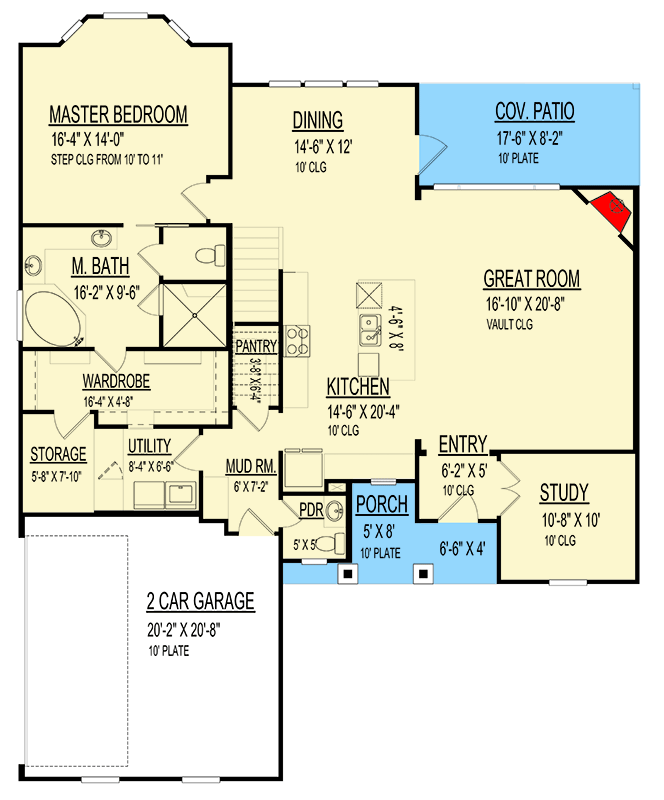 Plan 264180KMD: Two-Story Craftsman House Plan with Home Office - 2706 Sq Ft - Floor Plan - Main Level - Country, Craftsman