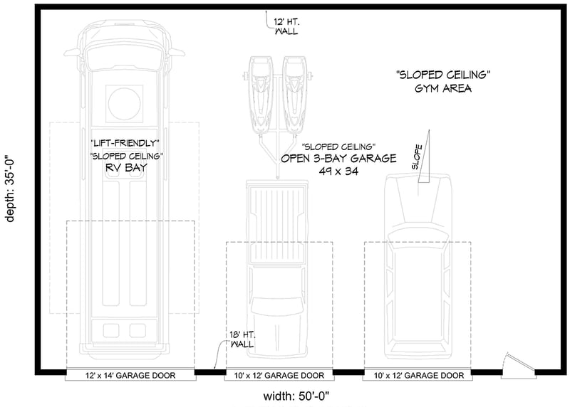 Plan 680363VR: Detached Garage with RV Bay - 1750 Sq Ft - Floor Plan - Main Level - Contemporary, Modern