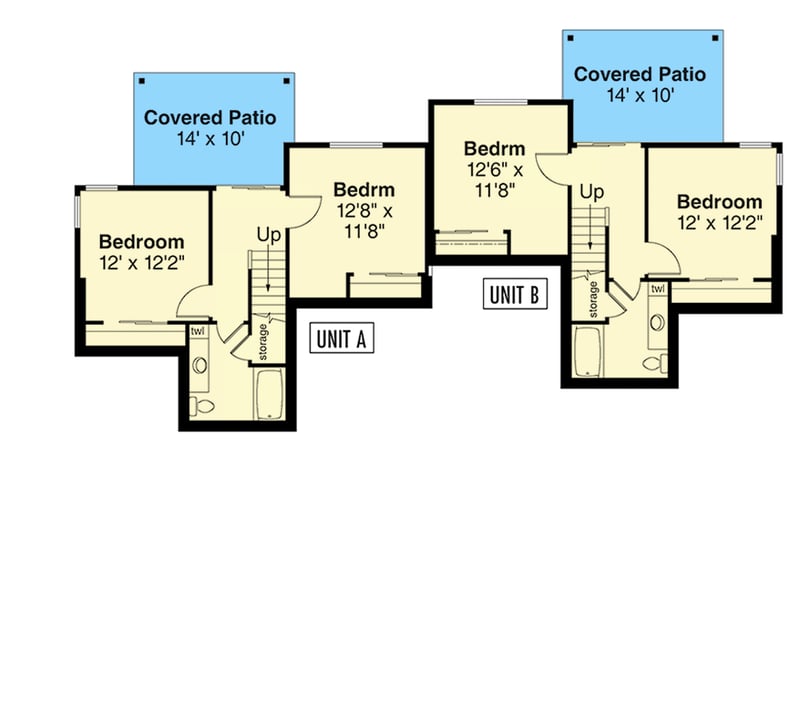 Plan 72419DA: Traditional Duplex-Family Home Plan with Vaulted Living Rooms - 1814 Sq Ft Per Unit - Floor Plan - Lower Level - Traditional