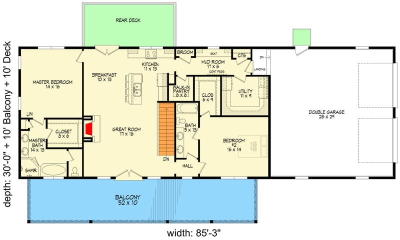 Plan 680366VR: 2-Bed Country Ranch with 2-Car Garage on a Sloping Lot - 1686 Sq Ft - Floor Plan - Main Level - Country, Mountain, Traditional