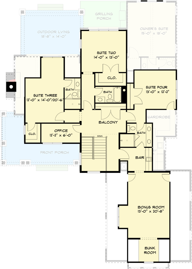 Plan 93211EL: Two-Story New American House Plan with Second Flex Space - 3763 Sq Ft - Floor Plan - 2nd Floor - Coastal Contemporary, Contemporary, French Country, Transitional