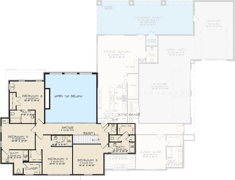 Plan 70888SND: 6-Bed Contemporary Country Home Plan with Two Kitchen Islands - 5470 Sq Ft - Floor Plan - 2nd Floor - Contemporary, New American, Transitional