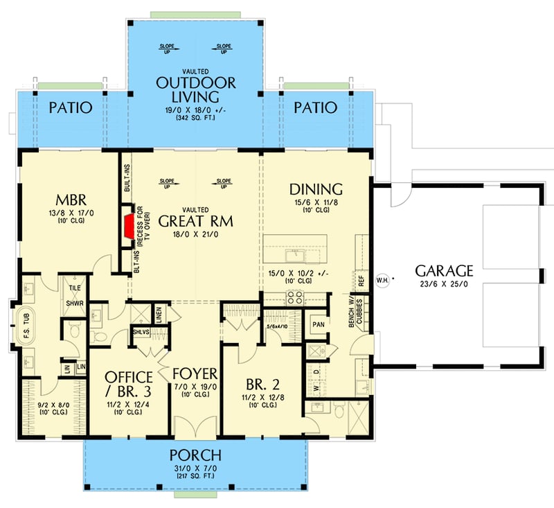 Plan 69863AM: One-Story Modern Farmhouse Plan with Flex Room and Garage Options - 2057 Sq Ft - Floor Plan - Main Level - Country, Farmhouse, Modern Farmhouse