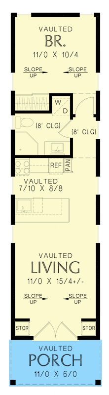 Plan 69867AM: 12-Foot-Wide ADU with 1 Bedroom - 528 Sq FT - Floor Plan - Main Level - Cottage, Country, Ranch