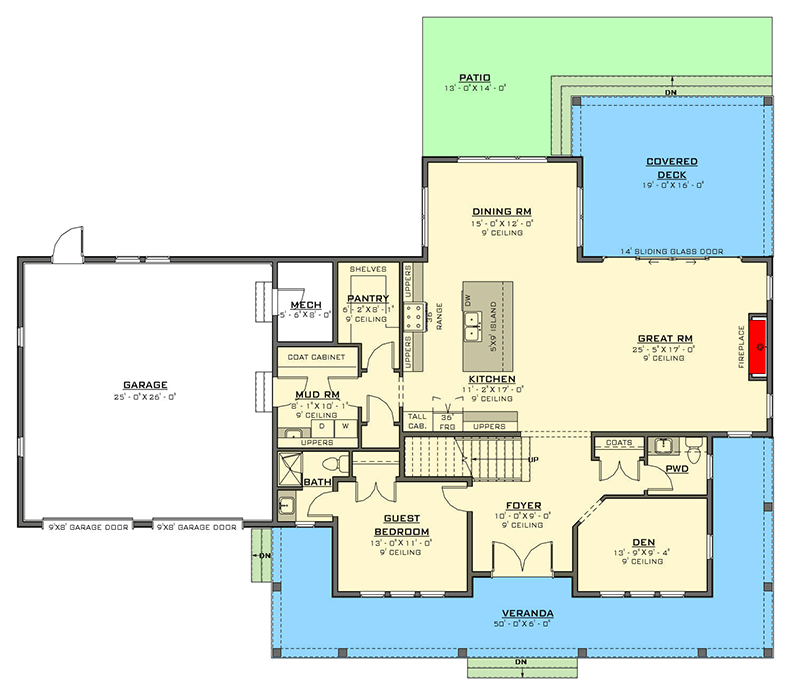 Plan 770519JME: Two-Story Modern Farmhouse Plan with Guest Suite on Main Level - 2974 Sq Ft - Floor Plan - Main Level - Country, Farmhouse, Modern Farmhouse, New American