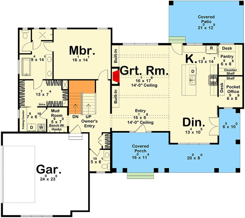 Plan 623393DJ: Two-Story Modern Farmhouse with Master Suite Laundry Access - 2454 Sq Ft - Floor Plan - Main Level - Country, Modern Farmhouse, New American
