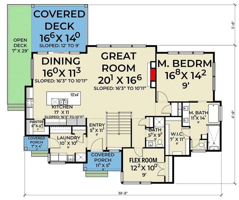 Plan 280217JWD: Mid-Century Modern House Plan with Flex Room and Finished Lower Level - 2783 Sq Ft - Floor Plan - Main Level - Contemporary, Mid Century Modern, Modern, Mountain, Northwest