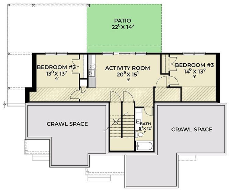 Plan 280217JWD: Mid-Century Modern House Plan with Flex Room and Finished Lower Level - 2783 Sq Ft - Floor Plan - Lower Level - Contemporary, Mid Century Modern, Modern, Mountain, Northwest