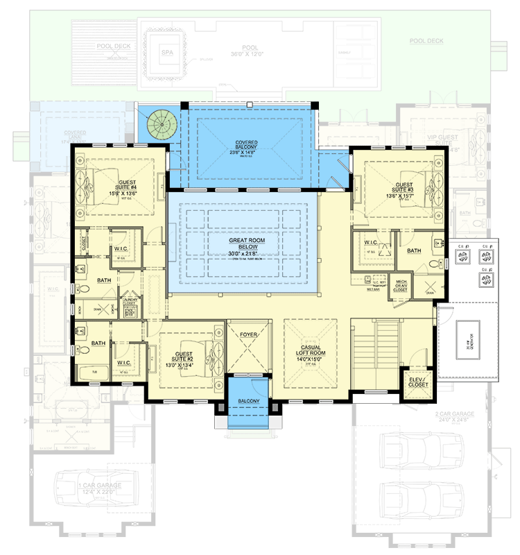 Plan 31858DN: 5-Bed Florida-Style House Plan with Outdoor Covered Patio - 5239 Sq Ft - Floor Plan - 2nd Floor - Coastal, Coastal Contemporary, Florida-Style