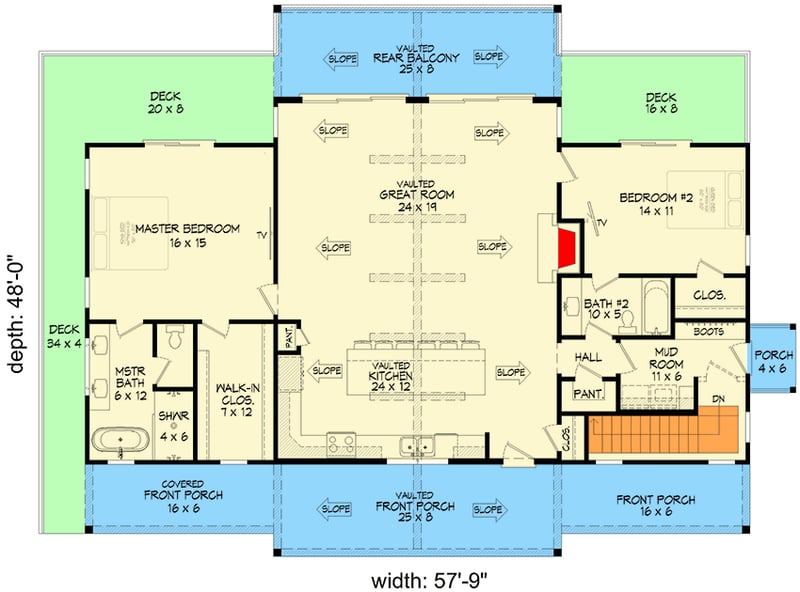 Plan 680375VR: 3 Bed Lake House Plan with Lower Level Expansion - 2185 Sq Ft - Floor Plan - Main Level - Craftsman, Mountain, New American