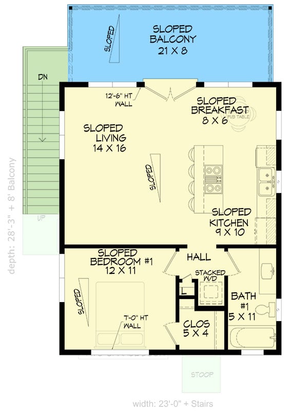 Plan 680377VR: Contemporary Duplex House Plan with 1 Bedroom Units on Each Floor - 426 Sq Ft and 650 Sq Ft - Floor Plan - 2nd Floor - Contemporary, Mountain
