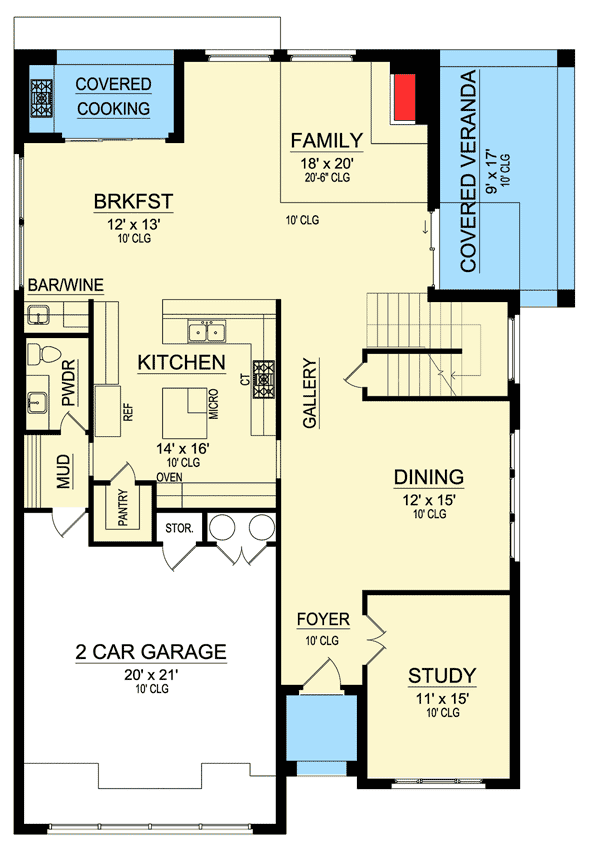 Plan 36464TX: 4 Bed Contemporary with Veranda - Floor Plan - Main Level - Contemporary