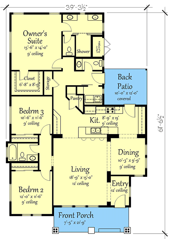 Plan 833013WAT: Delightful 3-Bedroom House Plan with Inviting Front Porch - 1760 Sq Ft - Floor Plan - Main Level - Bungalow, Cottage, Country, Ranch, Traditional