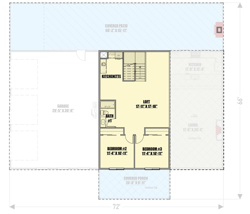 Plan 400024FTY: 3-Bed Monitor-Style Barndominium House Plan with Open Loft - 2562 Sq Ft - Floor Plan - 2nd Floor - Barndominium, Country, Farmhouse, New American, Rustic