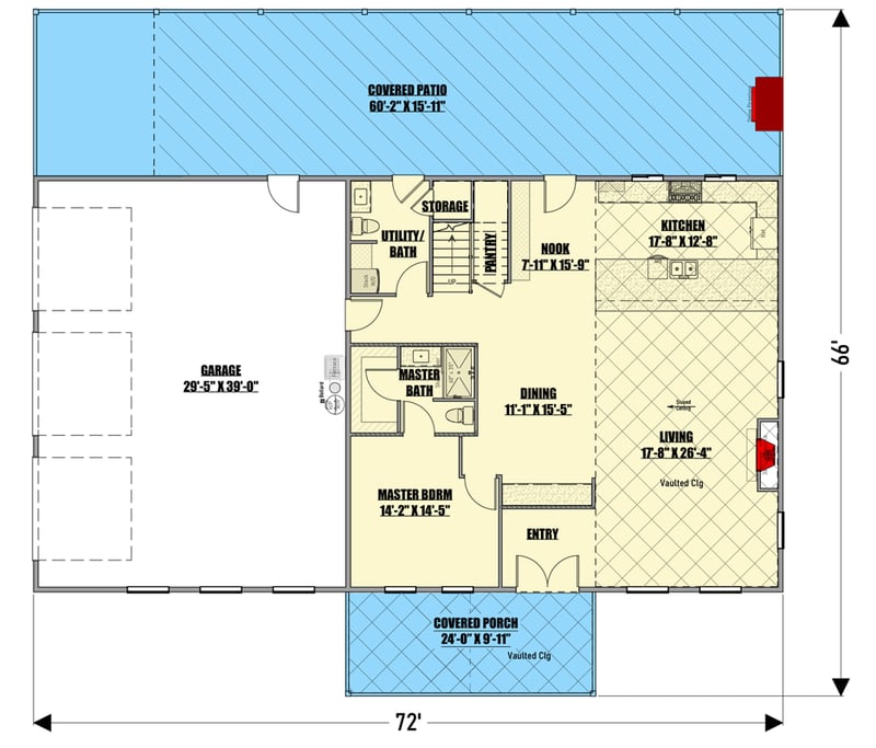 Plan 400024FTY: 3-Bed Monitor-Style Barndominium House Plan with Open Loft - 2562 Sq Ft - Floor Plan - Main Level - Barndominium, Country, Farmhouse, New American, Rustic