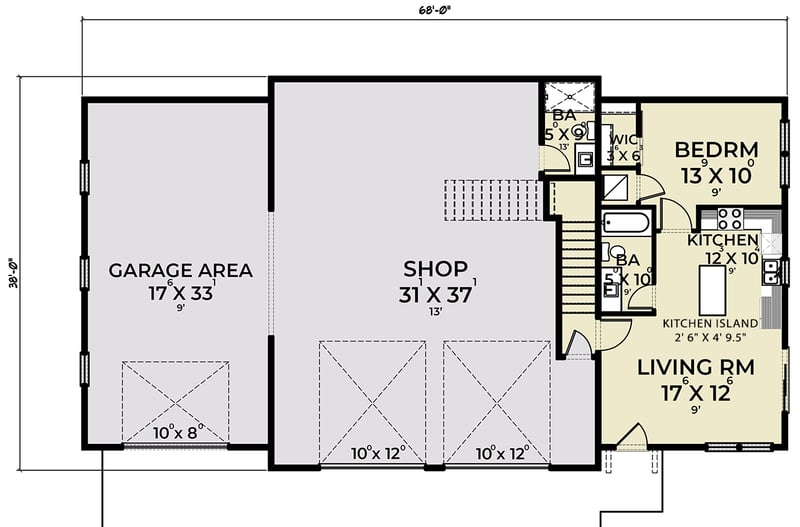 Plan 280219JWD: RV Friendly Garage Shop with Expandable Apartment - 1216 Sq Ft Garage - 612 Sq Ft Apt - Floor Plan - Main Level - Carriage, Country, Craftsman, New American
