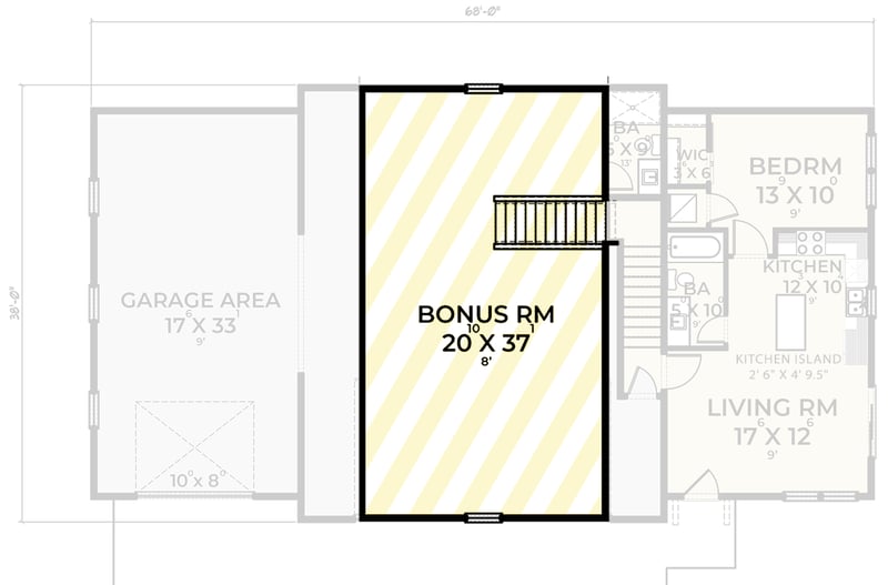 Plan 280219JWD: RV Friendly Garage Shop with Expandable Apartment - 1216 Sq Ft Garage - 612 Sq Ft Apt - Floor Plan - 2nd Floor - Carriage, Country, Craftsman, New American