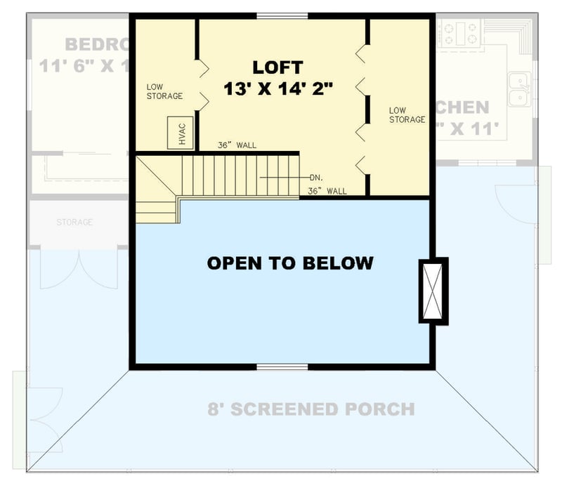 Plan 350080GH: Country Cabin with Wraparound Porch and Loft - 1227 Sq Ft - Floor Plan - 2nd Floor - Cabin, Cottage, Country, Mountain