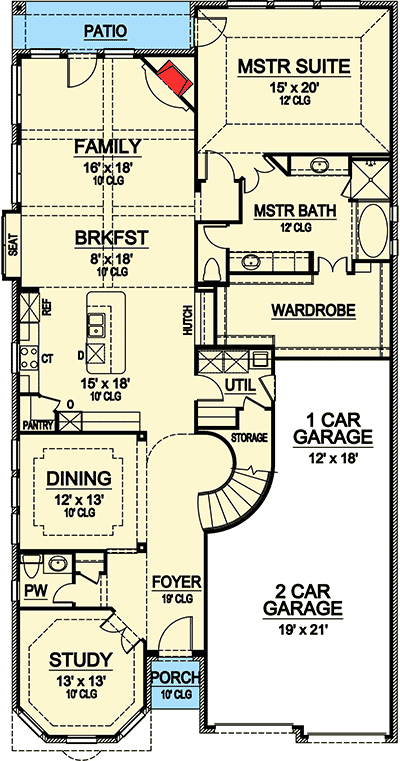 Plan 36472TX: Showcase Foyer and Exterior Options - Floor Plan - Main Level - European, Traditional